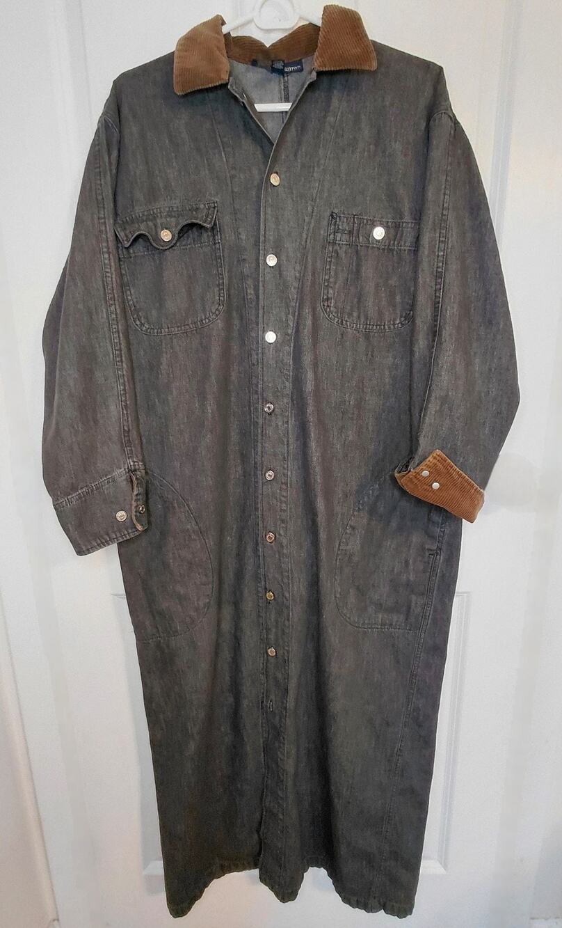 Vintage Polo Ralph Lauren Denim Chore Barn Jacket Dress Corduroy Cuffs Maxi 14